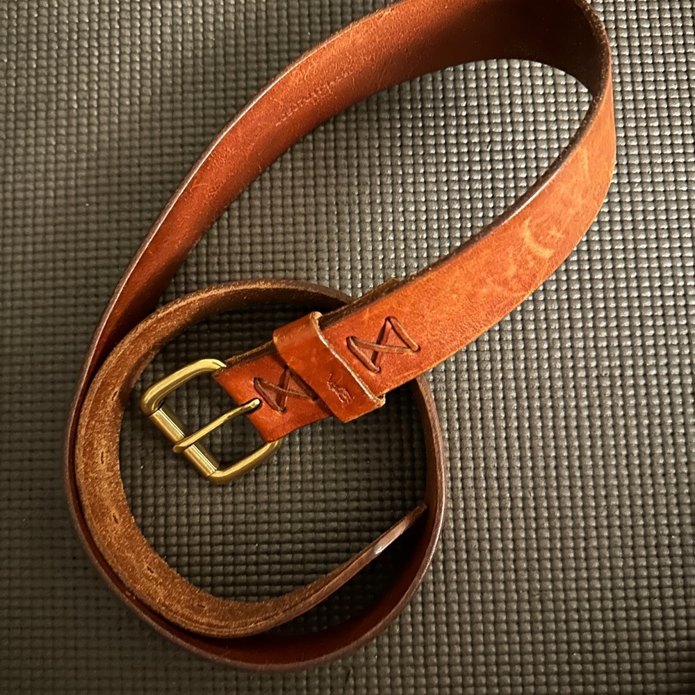 VTG Polo Ralph Lauren Vintage Brown Leather Belt with Gold Buckle 38